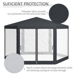Outsunny Hexagonal Gazebo Patio, Outdoor Canopy Patio Party Tent Dark Grey - thumbnail 4
