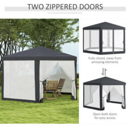 Outsunny Hexagonal Gazebo Patio, Outdoor Canopy Patio Party Tent Dark Grey - thumbnail 5