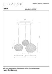 Lucide Bina Pendant Light Diameter 40Cm 3Xe27 - White - thumbnail 7