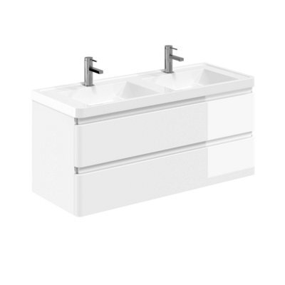 Plum&clay Marvel Gloss White Wall Hung Bathroom Vanity Unit With Resin Basin (W)1200mm - image 1