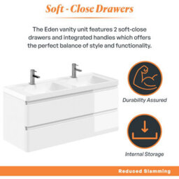 Plum&clay Marvel Gloss White Wall Hung Bathroom Vanity Unit With Resin Basin (W)1200mm - thumbnail 3