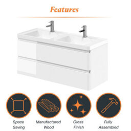 Plum&clay Marvel Gloss White Wall Hung Bathroom Vanity Unit With Resin Basin (W)1200mm - thumbnail 5