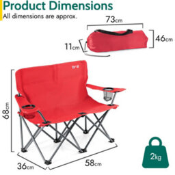 Trail Outdoor Leisure Condor Kids Folding Double Camping Chair 2 Seater 30Cm Seat Red (2-6 Years) - thumbnail 7