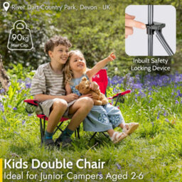 Trail Outdoor Leisure Condor Kids Folding Double Camping Chair 2 Seater 30Cm Seat Red (2-6 Years) - thumbnail 3