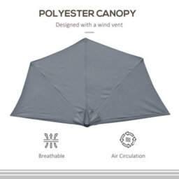Outsunny 2.7M Metal Frame Garden Furniture Parasol Half Round Umbrella - thumbnail 4