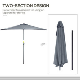 Outsunny 2.7M Metal Frame Garden Furniture Parasol Half Round Umbrella - thumbnail 5