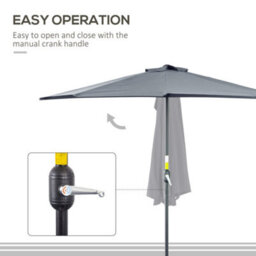Outsunny 2.7M Metal Frame Garden Furniture Parasol Half Round Umbrella - thumbnail 6