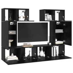 Berkfield Modern Tv Cabinet Set 6 Pcs Black Oak 80 X 30 X 30 Cm Engineered Wood - thumbnail 3