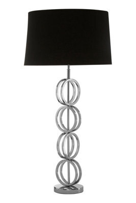 Orsina Table Lamp With Multi Ring Chain Base, High Gloss Nickel Stainless Steel Pedestal, Luxe Black Fabric - image 1