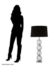 Orsina Table Lamp With Multi Ring Chain Base, High Gloss Nickel Stainless Steel Pedestal, Luxe Black Fabric - thumbnail 2