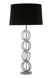 Orsina Table Lamp With Multi Ring Chain Base, High Gloss Nickel Stainless Steel Pedestal, Luxe Black Fabric