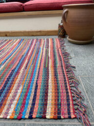 Second Nature Online Festival Boho Rug Flat Weave Multicolour With Tassels 200 Cm Square - thumbnail 9
