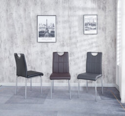 Modernique Compact 120 Grey Dining Table With 4 Grey Faux Leather Dining Chairs Set - thumbnail 2