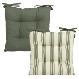 Dibor Set Of 4 Forest Green Stripe Cotton Indoor Furniture Dining Chair Seat Pads With Ties (L)40Cm X (W)40Cm