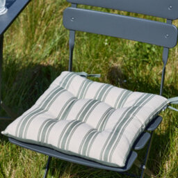 Dibor Set Of 4 Forest Green Stripe Cotton Indoor Furniture Dining Chair Seat Pads With Ties (L)40Cm X (W)40Cm - thumbnail 3