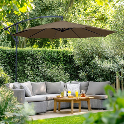 Rinse Bathrooms Brown Patio Parasol Cantilever Hanging Garden Beach Banana Umbrella Uv Protection 3M - image 1