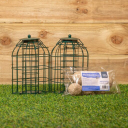 Pack Of 2 Samuel Alexander Metal Hanging Bird Fat Ball Feeder With Squirrel Guard & Pack Of 6 Suet Fat Balls - thumbnail 1