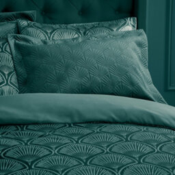 Catherine Lansfield Art Deco Pearl Embellished Pillowcases With Envelope Closure Teal Green - thumbnail 1