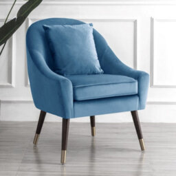 Octavia 74Cm Wide Pillow Back Light Blue Velvet Fabric Accent Chair With Steel Tipped Walnut Colour Wooden Legs