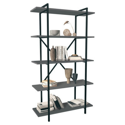 Urbn-Living Urbnliving 160Cm Height Anthracite 5-Tier Wooden Bookshelf With Metal Frame Living Room Storage & Display Unit - image 1