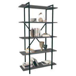 Urbn-Living Urbnliving 160Cm Height Anthracite 5-Tier Wooden Bookshelf With Metal Frame Living Room Storage & Display Unit