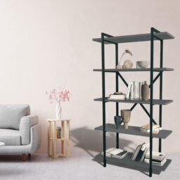 Urbn-Living Urbnliving 160Cm Height Anthracite 5-Tier Wooden Bookshelf With Metal Frame Living Room Storage & Display Unit - thumbnail 2