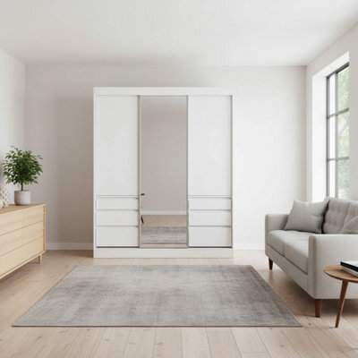 Haidar 180Cm Sliding Door Wardrobe Modern Bedroom Storage With Hanging Rails Shelves And Space Saving Design White - image 1
