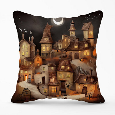 Warren Reed Designer Spooky Halloween Village Outdoor Cushion 45Cm X 45Cm - image 1