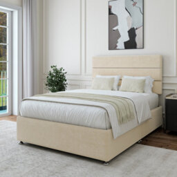 Bedmaster Cream Luxury Velvet Divan Base And Lined Headboard Single - thumbnail 2