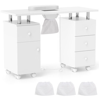 Gainoom White Rolling Manicure Table Nail Table Station With 8 Lockable Wheels - image 1
