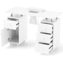 Gainoom White Rolling Manicure Table Nail Table Station With 8 Lockable Wheels - thumbnail 9