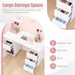 Gainoom White Rolling Manicure Table Nail Table Station With 8 Lockable Wheels - thumbnail 5