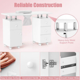 Gainoom White Rolling Manicure Table Nail Table Station With 8 Lockable Wheels - thumbnail 4