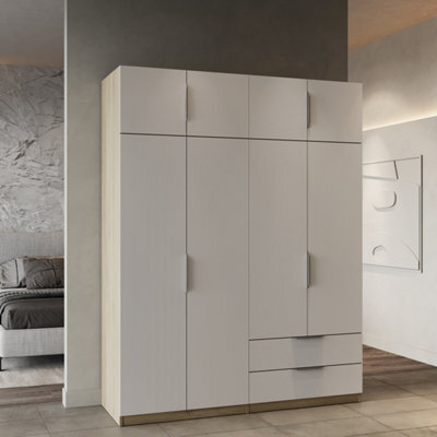 FurniComp LTD Furnicomp Chicago 8 Door 2 Drawer 160Cm Matt White & Oak Effect Space Saving Wardrobe - image 1
