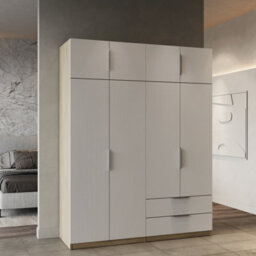 FurniComp LTD Furnicomp Chicago 8 Door 2 Drawer 160Cm Matt White & Oak Effect Space Saving Wardrobe - thumbnail 1