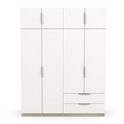 FurniComp LTD Furnicomp Chicago 8 Door 2 Drawer 160Cm Matt White & Oak Effect Space Saving Wardrobe - thumbnail 2