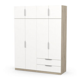 FurniComp LTD Furnicomp Chicago 8 Door 2 Drawer 160Cm Matt White & Oak Effect Space Saving Wardrobe - thumbnail 3