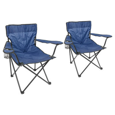 Harbour Housewares Folding Canvas Camping Chairs - Matt Black/navy - Pack Of 2 - image 1