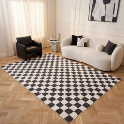 The Rugs Loft Dark Grey And Ivory Checkerboard Living Room Area Rug And Runners Soft Pile - thumbnail 3