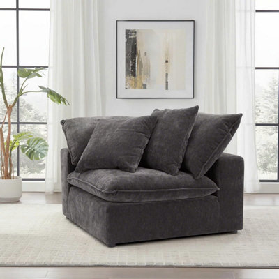 Xample Aiden & Ivy Sereen Dark Grey Fabric Corner Chair, Modular Lounge Seating, Reversible Feather Blend Cushions, Wrapped Foam Seat - image 1
