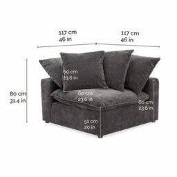 Xample Aiden & Ivy Sereen Dark Grey Fabric Corner Chair, Modular Lounge Seating, Reversible Feather Blend Cushions, Wrapped Foam Seat - thumbnail 2