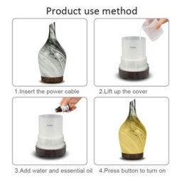 Serenityy Aroma Atomiser Glass Abstract Grey Usb Diffuser With Led Light And 1 M Cable, Marble-Patterned Design - thumbnail 3