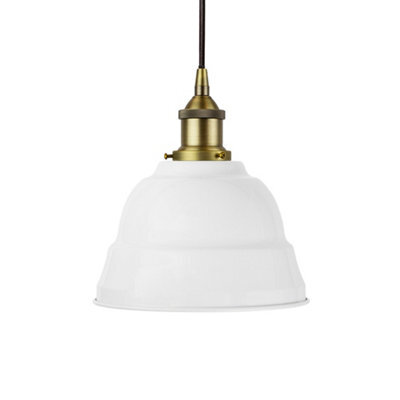 White Lincoln Painted Dome Pendant Light With Matt Antique Brass Lamp Holder And Black Round Cable - Se Home - image 1