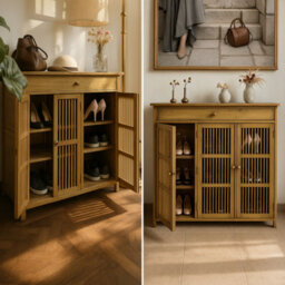 BMBO Large 4 Tier Wooden Shoe Storage Cabinet Organiser Brown - thumbnail 5