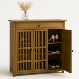 BMBO Large 4 Tier Wooden Shoe Storage Cabinet Organiser Brown - thumbnail 4