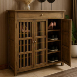 BMBO Large 4 Tier Wooden Shoe Storage Cabinet Organiser Brown - thumbnail 2