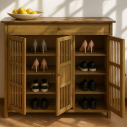 BMBO Large 4 Tier Wooden Shoe Storage Cabinet Organiser Brown - thumbnail 3