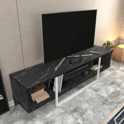 Decorotika Astona Tv Stand Tv Unit For Tvs Up To 65 Inch Black Marble Effect And White - thumbnail 2