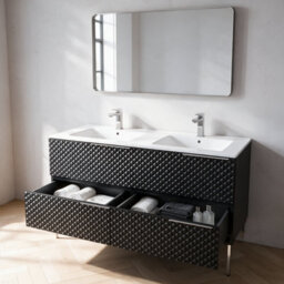Bathroom City Elvia 1200mm Black Double Vanity Unit With 2 Basins - Diamond Front Double Sink Cabinet, Soft-Close Drawers - Chrome Handles - thumbnail 2