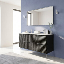 Bathroom City Elvia 1200mm Black Double Vanity Unit With 2 Basins - Diamond Front Double Sink Cabinet, Soft-Close Drawers - Chrome Handles - thumbnail 1